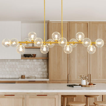 55" Modern Linear Chandeliers Swirled Glass Globe Gold Sputnik Chandeliers,Long Bubble Chandelier 16-Light