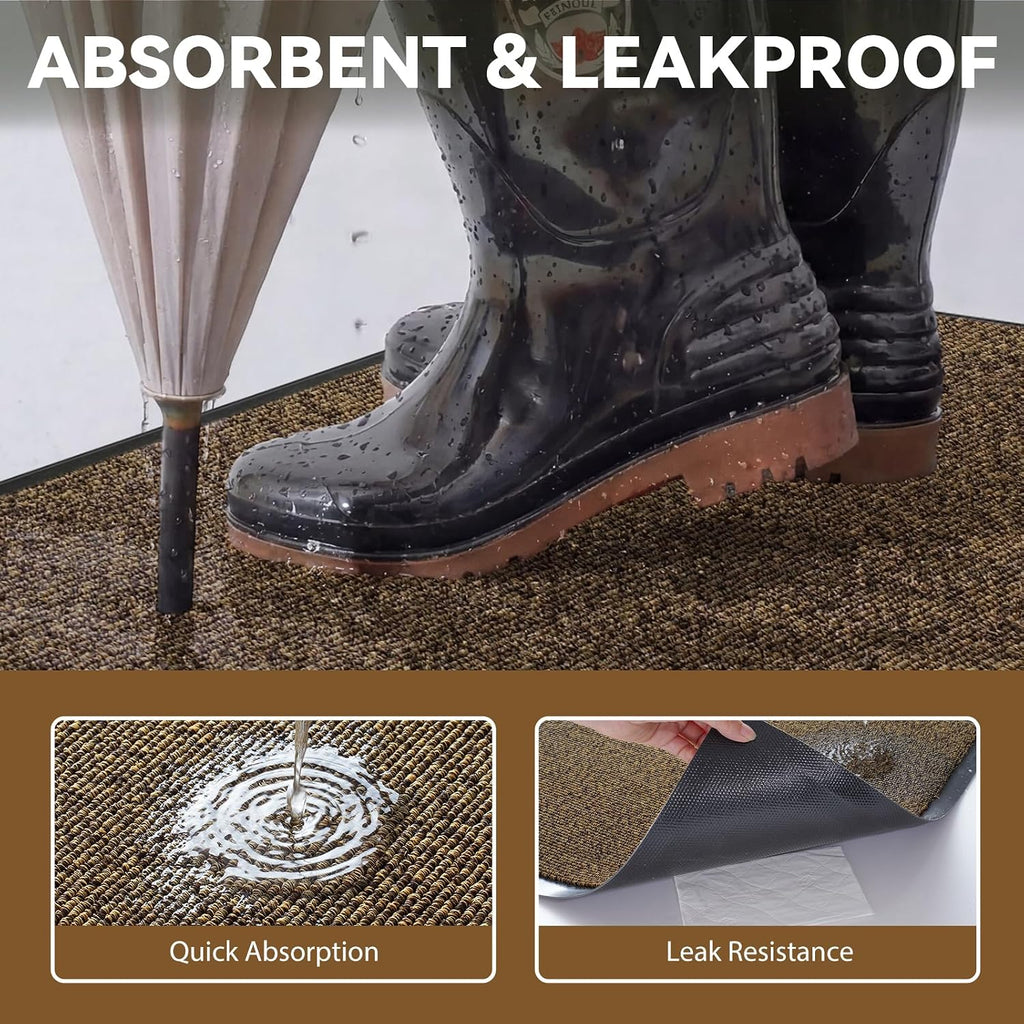 Dirt Trapper Door Mat, 24"x35" Front Door Mat Outside Entrance Brown | Heavy Duty Doormat, Non Slip Entryway Mat