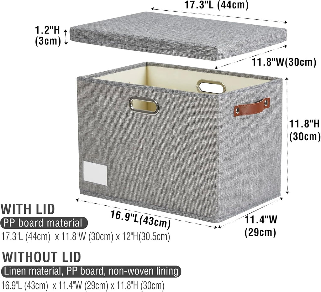 17" Large Collapsible Storage Bins with Lids, Stackable Closet Organizers with PU Handle and Labels, 3-Pack