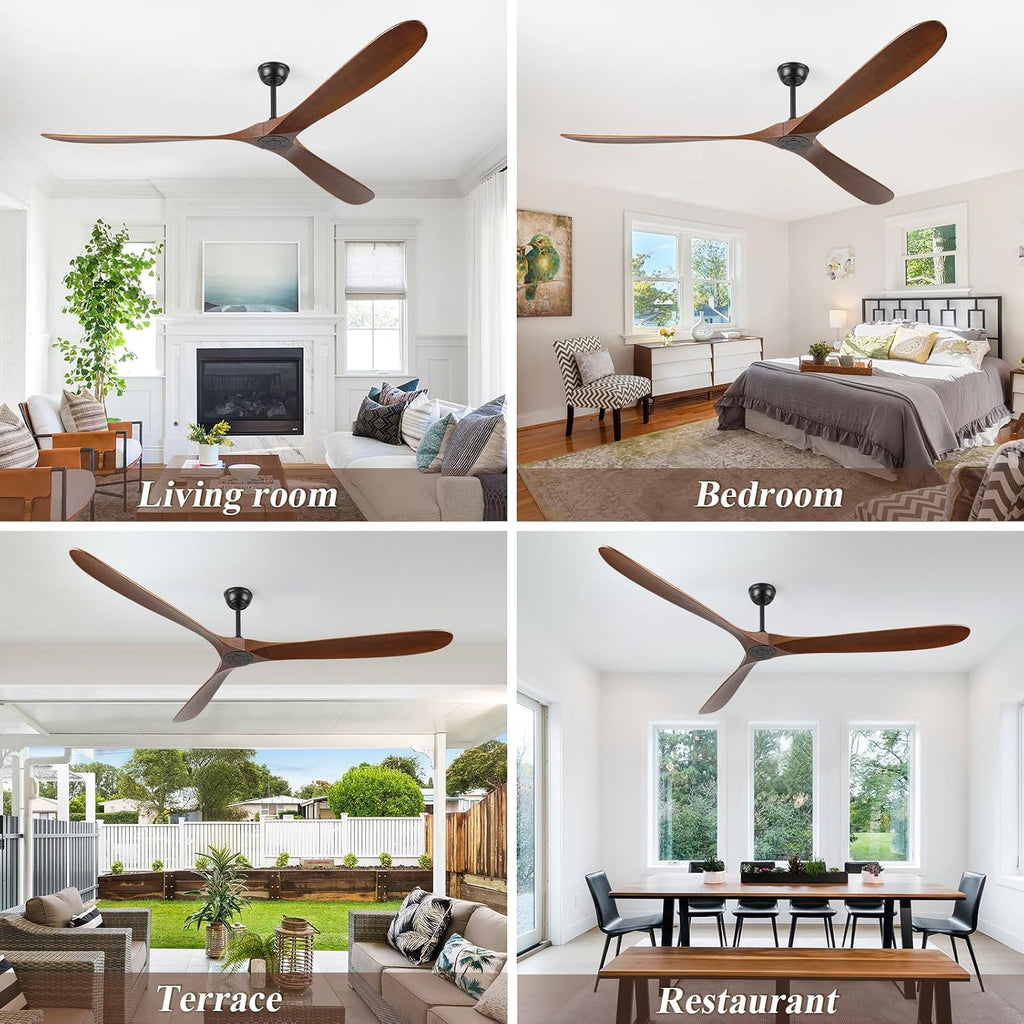 Inspired Maverick Style 88" Ceiling Fan, Extra Large No Lights, 3 Wood Walnut Blades, DC Motor, Reversible Propeller Outdoor Ceiling Fan for Patios, Exterior House Porch, Farmhouse Gazebo with Remote Control