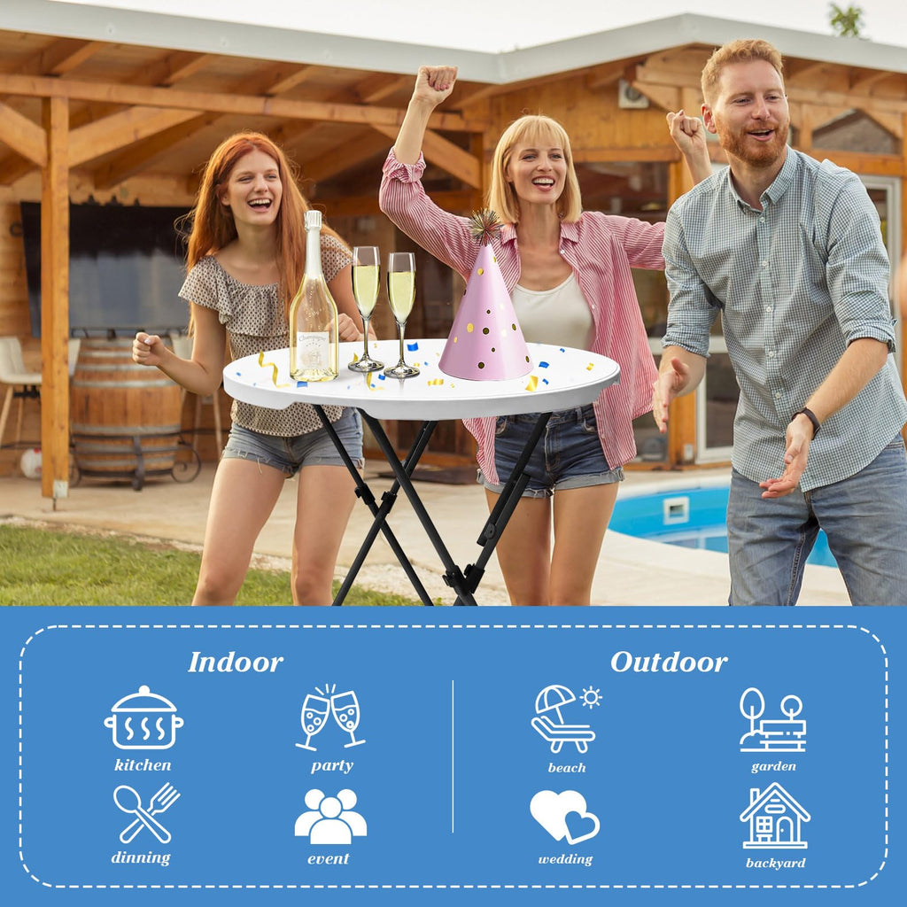 32in Round Bar Height Folding Cocktail Table-White, 2PC