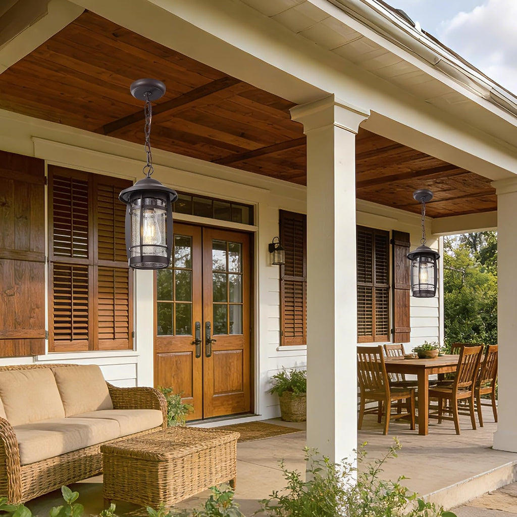 1-Light Outdoor Pendant Light for Porch - Oil Rubbed Bronze Outdoor Chandelier Lantern Waterproof Aluminum Exterior