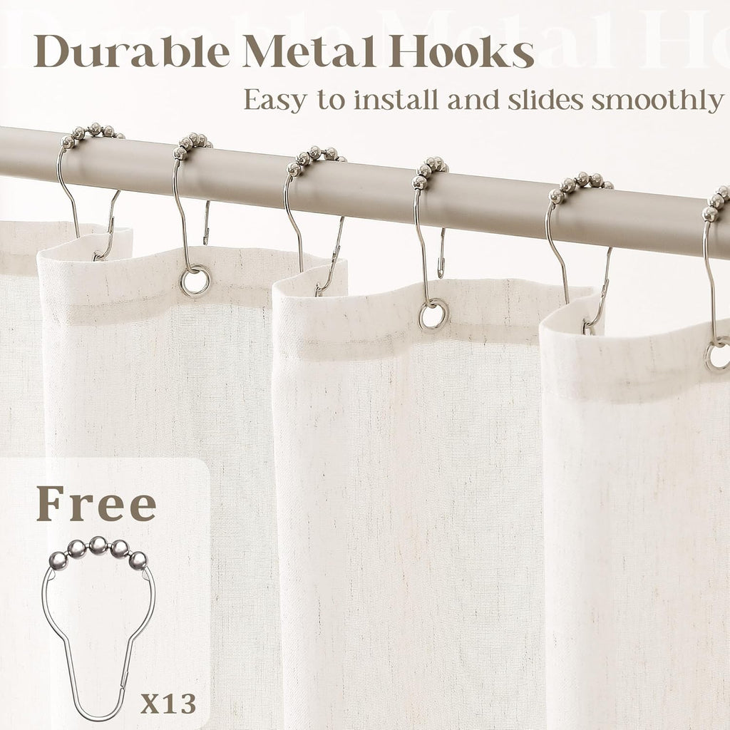 Cream Linen Shower Curtain Water Repellent 72x84 Inch | Neutral Modern Boho, Extra Long Tall, Bath Drapes 84 Inches