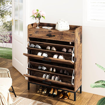 Shoe Storage Cabinet, Shoe Rack Cabinet with Flip Drawers,Freestanding Organizer with Metal Legs ,Foyer,Hallway