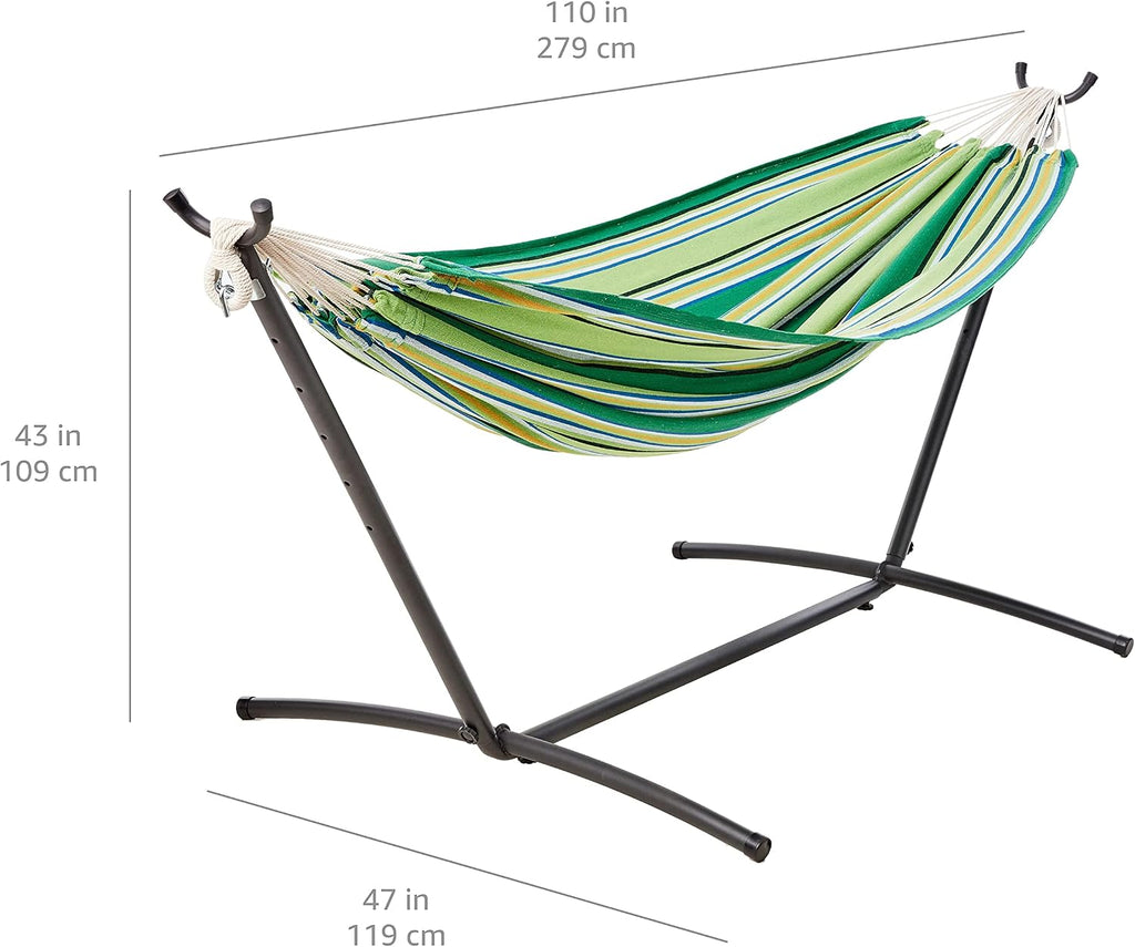 Double Hammock with 9-Foot Space Saving Steel Stand and Carrying Case, 450 lb Capacity, Vigor Green, 110" x 47" x 43"
