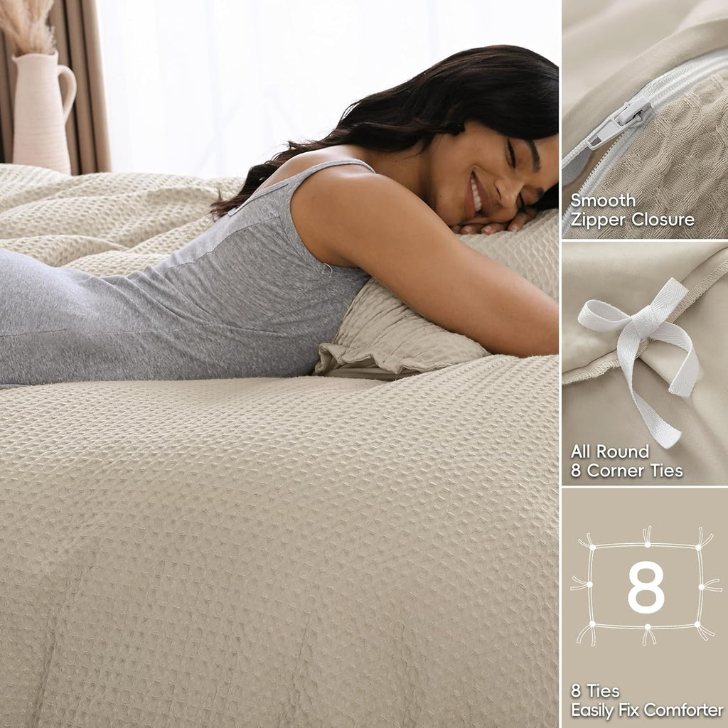 Waffle Weave Duvet Cover Set,Soft Breathable 3pcs Comforter Cover Set with 2 Pillowcases,Textured Home Decor