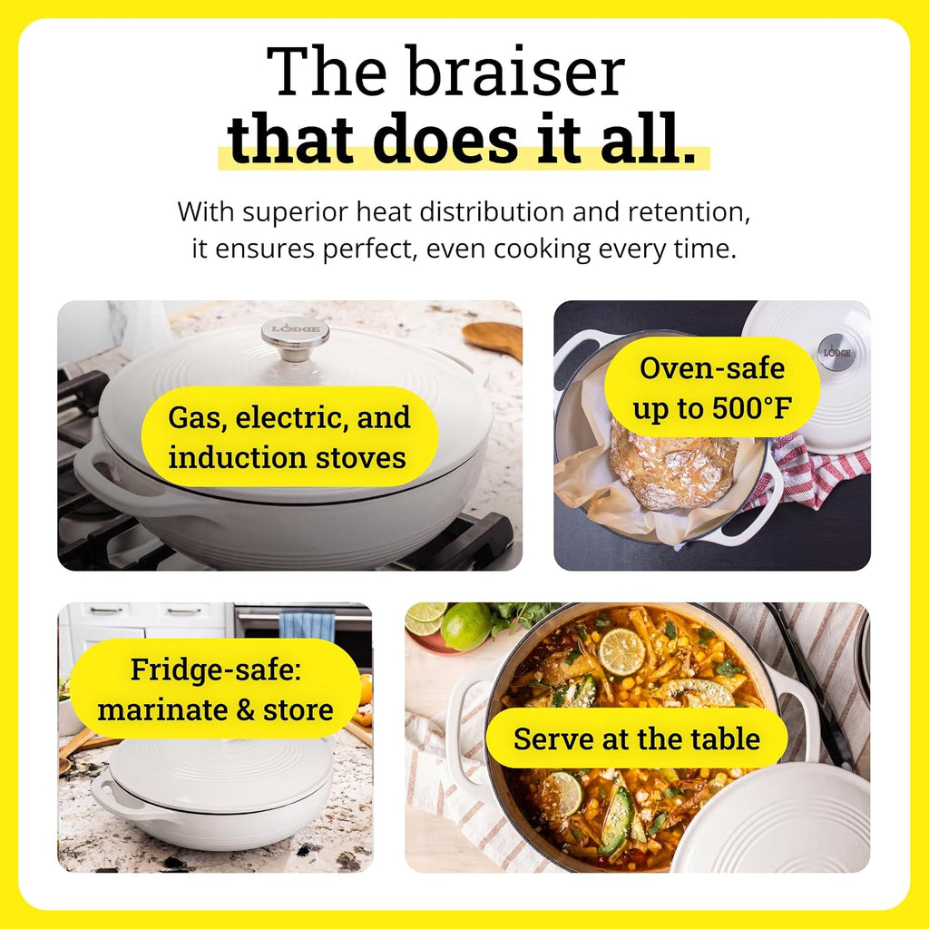 Essential Enamel Braiser - Refrigerator- & Oven-Safe up to 500° F - Heat-Retaining, Induction-Safe & PFAS-Free Enamel