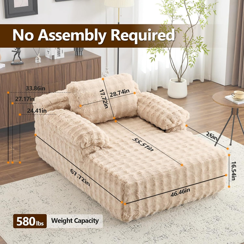 Boneless Chaise Lounge Chair, Light Brown Oversized Reading Chair Upholstered Bubble Fleece Cloud Couch Sofa Recliner