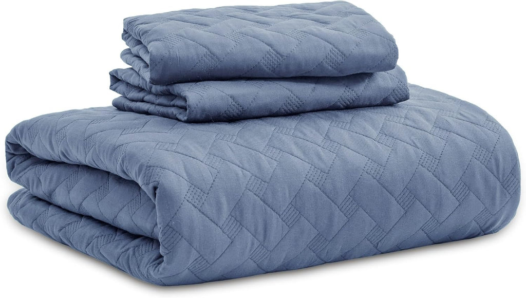 Quilts - Lightweight Bedspreads with Basket Weave Pattern, Soft Quilt Bedding Set, Mineral Blue Comforter