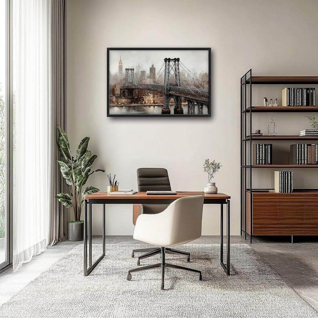 Large New York City Skyline Wall Art Manhattan Bridge Canvas Wall Decor Modern Architecture Oil Painting Pictures