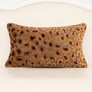 Brown Floral Throw Pillow Cover 12 x 20 Inch Cut Velvet Rectange Luxury Decorative Lumbar Pillow Cover for Couch