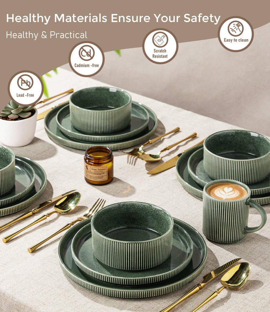 Stoneware Dinnerware Sets for 6,18-Piece Plates and Bowls Set