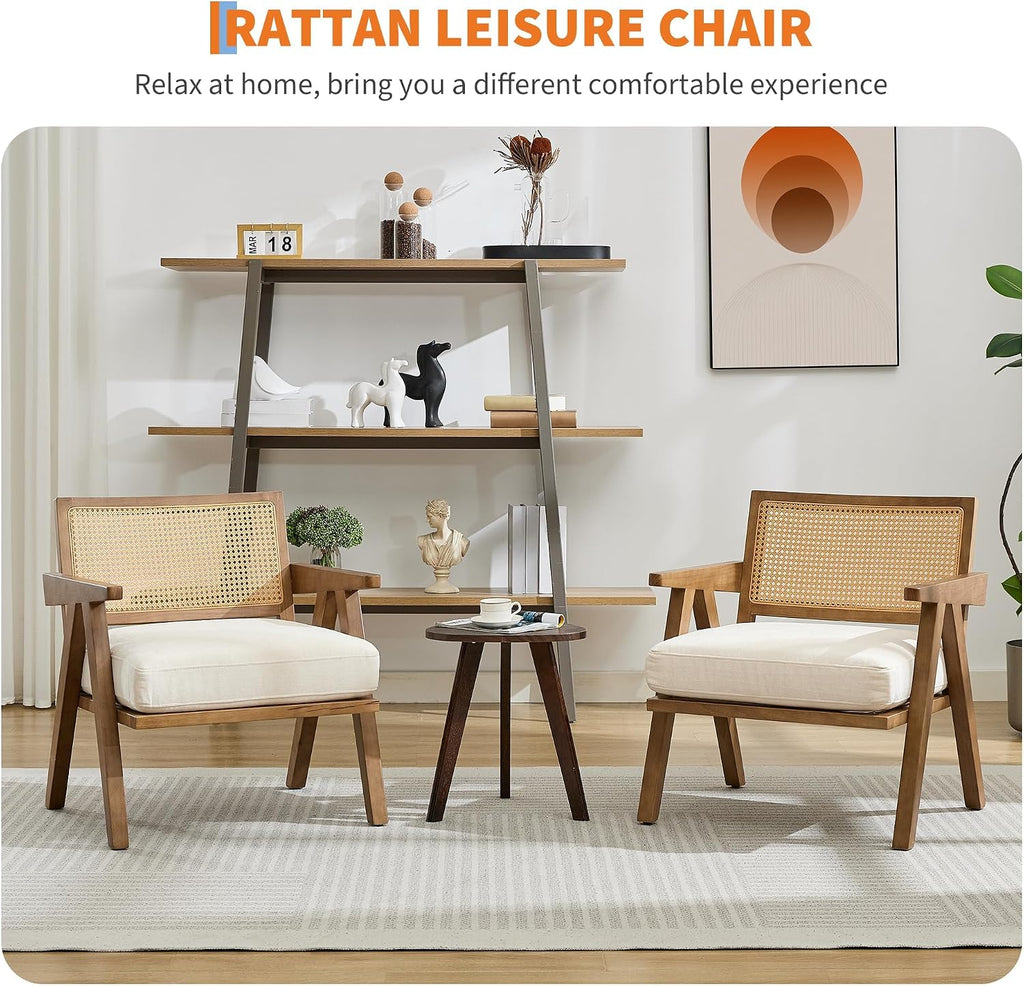 Mid Century Modern Accent Chair, Upholstered Reading Armchair with Wood Frame & Soft Linen Fabric, Accent Chair