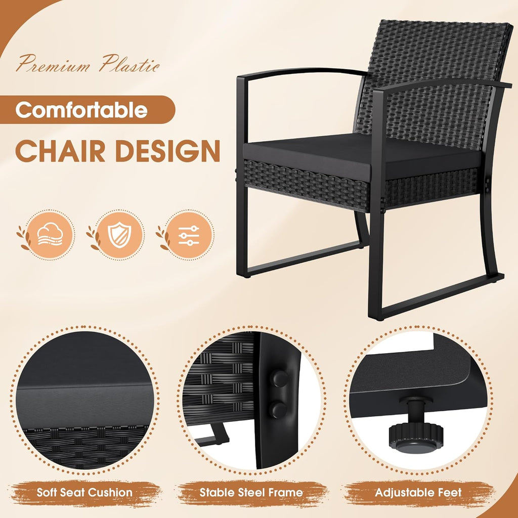 Resin 3 Pieces Patio Furniture Set, Outdoor Bistro Set with Cushions and Glass Table