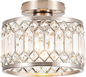 Crystal Ceiling Light Fixture, Modern Semi Flush Mount Ceiling Light,Crystal Chandelier Bedroom Bathroom Entryway