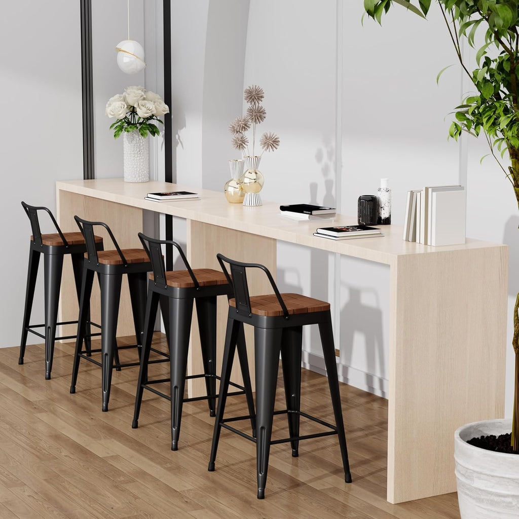 Outdoor Patio Bar Stools Set of 4 with Back,Arlunar Counter Height Industrial Metal Barstools with Removable Back 26"