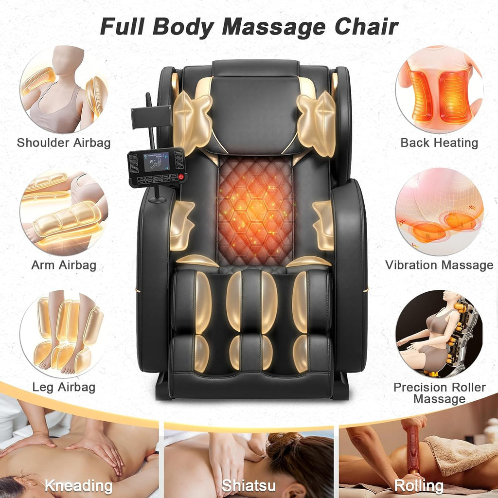 SL Track Massage Chair Full Body, Zero Gravity, Waist & Back Heat | 12 Fixed Rollers, 8 Airbag, 15 Programs, Foot