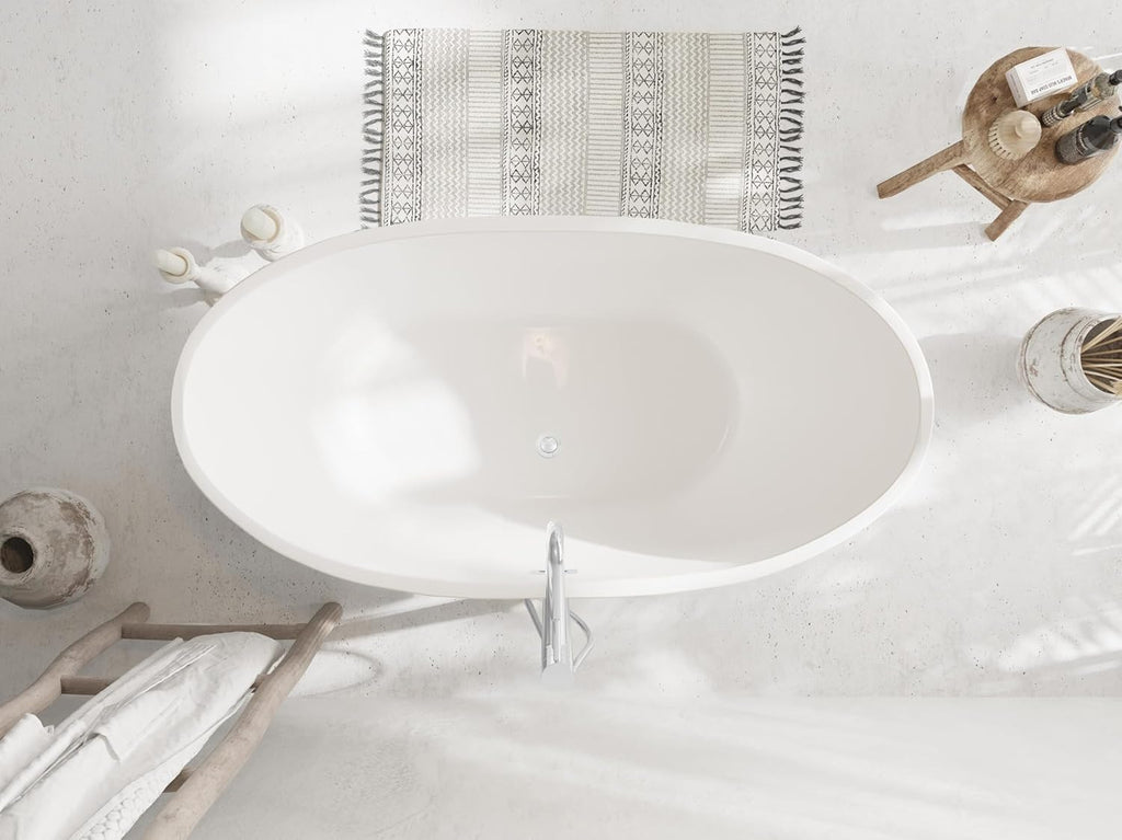Elodie 54 Inch Soaking Double Slipper Bathtub, Modern Style, Glossy White