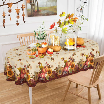 Fall Tablecloth Oval 60 x 102 Inch, Fall Table Cloth Oval Table Cover
