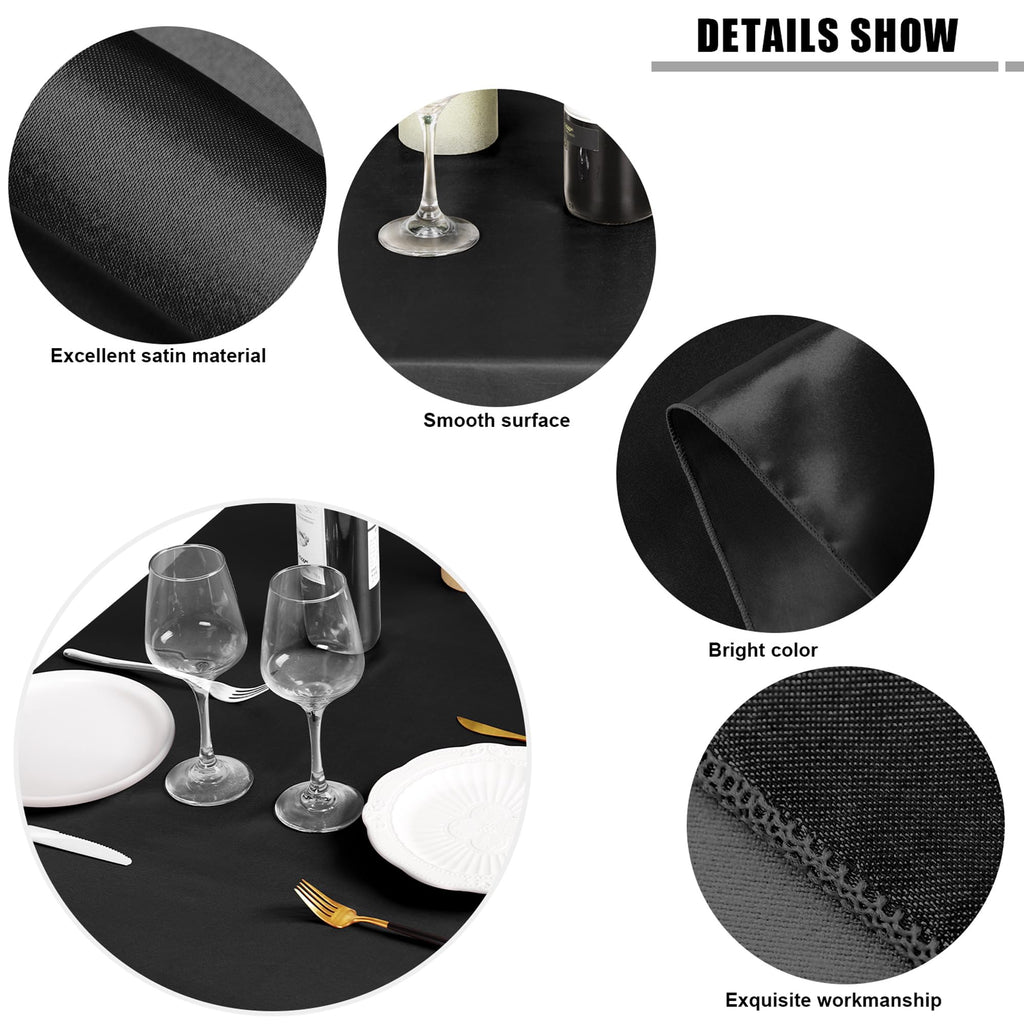 4 Pack Satin Rectangular Tablecloth, 102 x 58 Inches, Black
