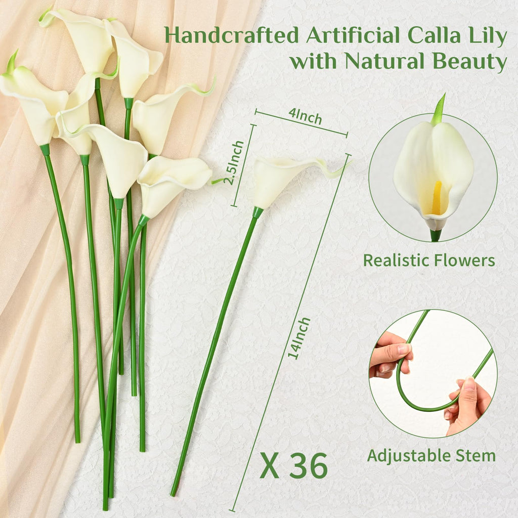 36 Pcs Creamy White Calla Lily Artificial Flowers Wedding Bouquet