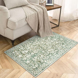 2x3 Washable Vintage Floral Entryway Rug, Thin Non-Slip Carpet for Kitchen Bedroom Sage Green