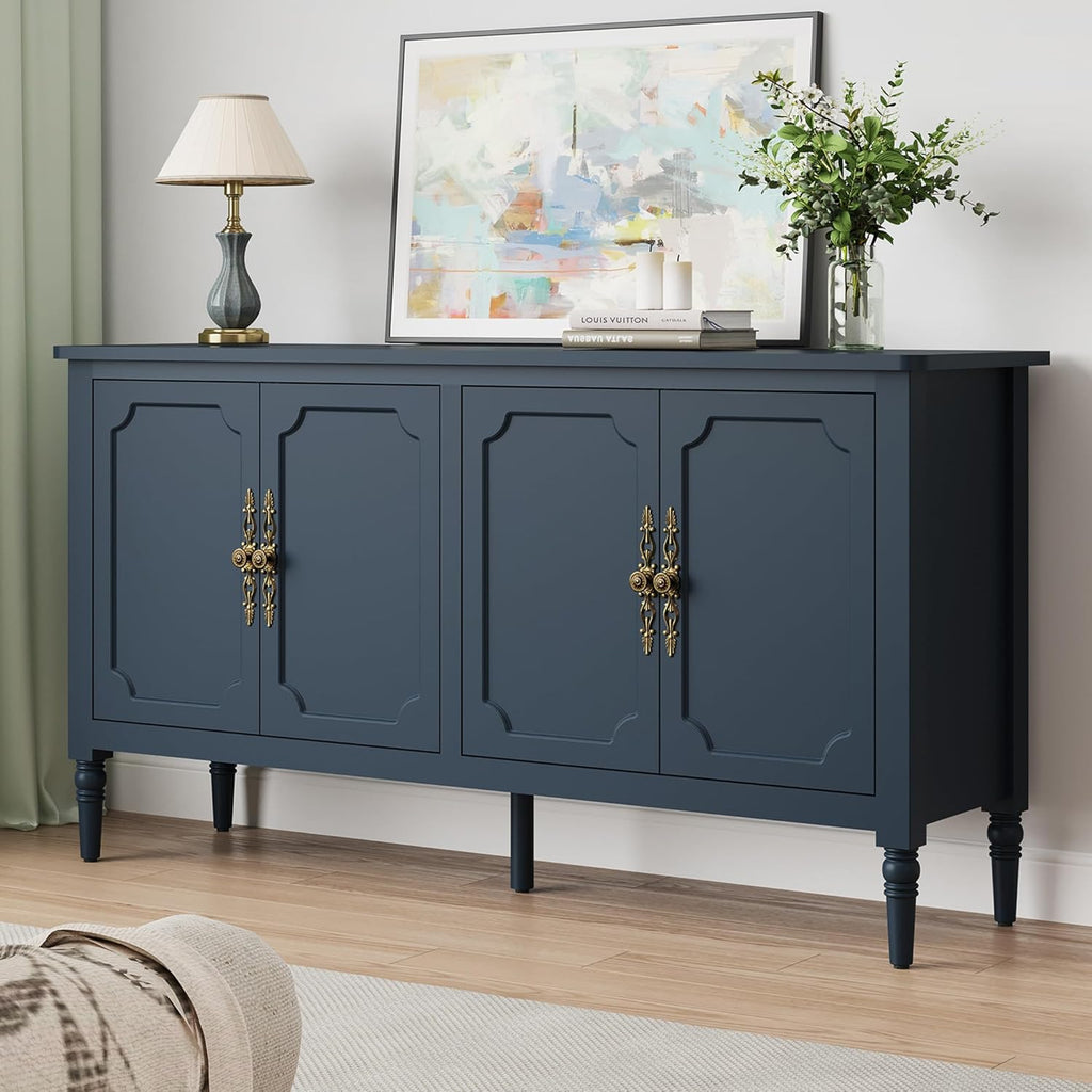 59" Buffet Cabinet with Storage, Vintage Sideboard with Adjustable Shelves & Carved Handle