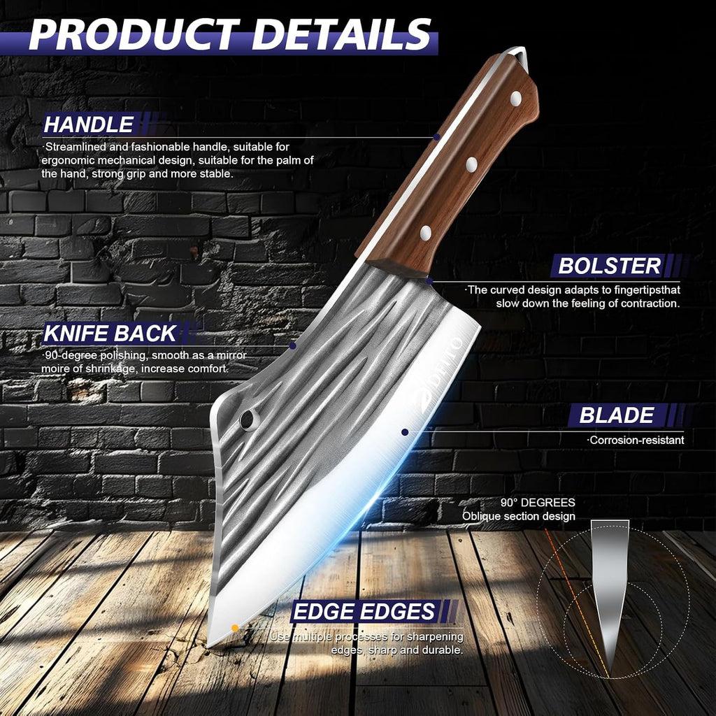 Butcher Knife Set, Sharp Kitchen Knife Set with Roll Bag Gift for Men | Hand Forged 14PCS Butcher Chef Knife Set with