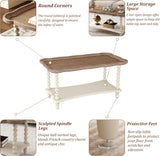 Farmhouse Coffee Table, Rustic White French Country Center Table with Storage Shelf, Wood Coffee Tables Dining Room