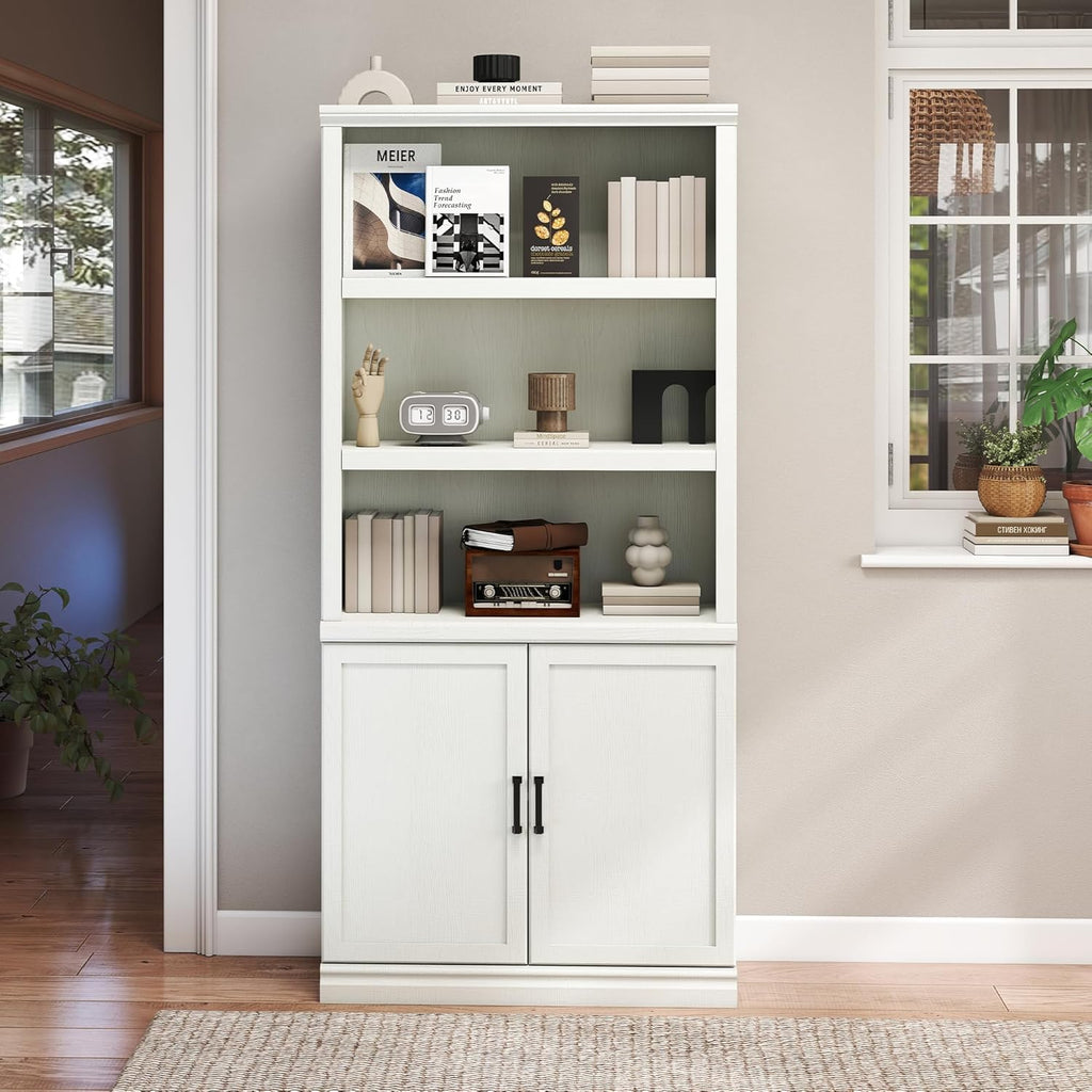 70 Inch Tall Bookcase with Doors, Library Office Bookshelf with Adjustable Shelves