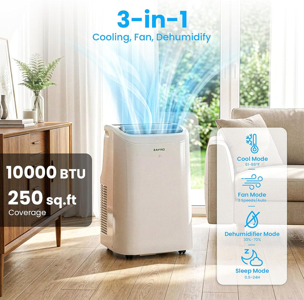Portable Air Conditioners, 10000 BTU (6000 BTU SACC), Portable AC with Drainage-free Cooling, Fan & Dehumidifier