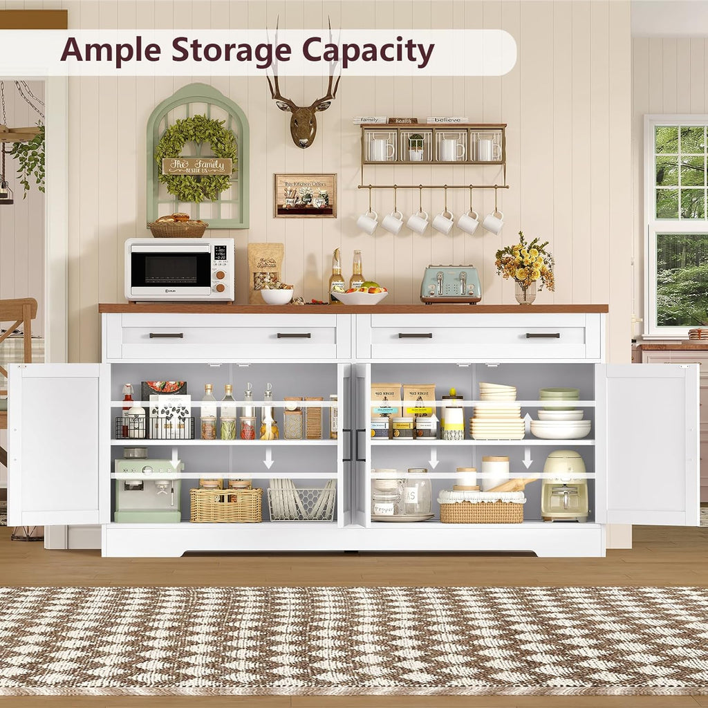 63" Buffet Cabinet with Storage, Large Sideboard Buffet Cabinet with 2 Adjustable Shelves and 4 Doors