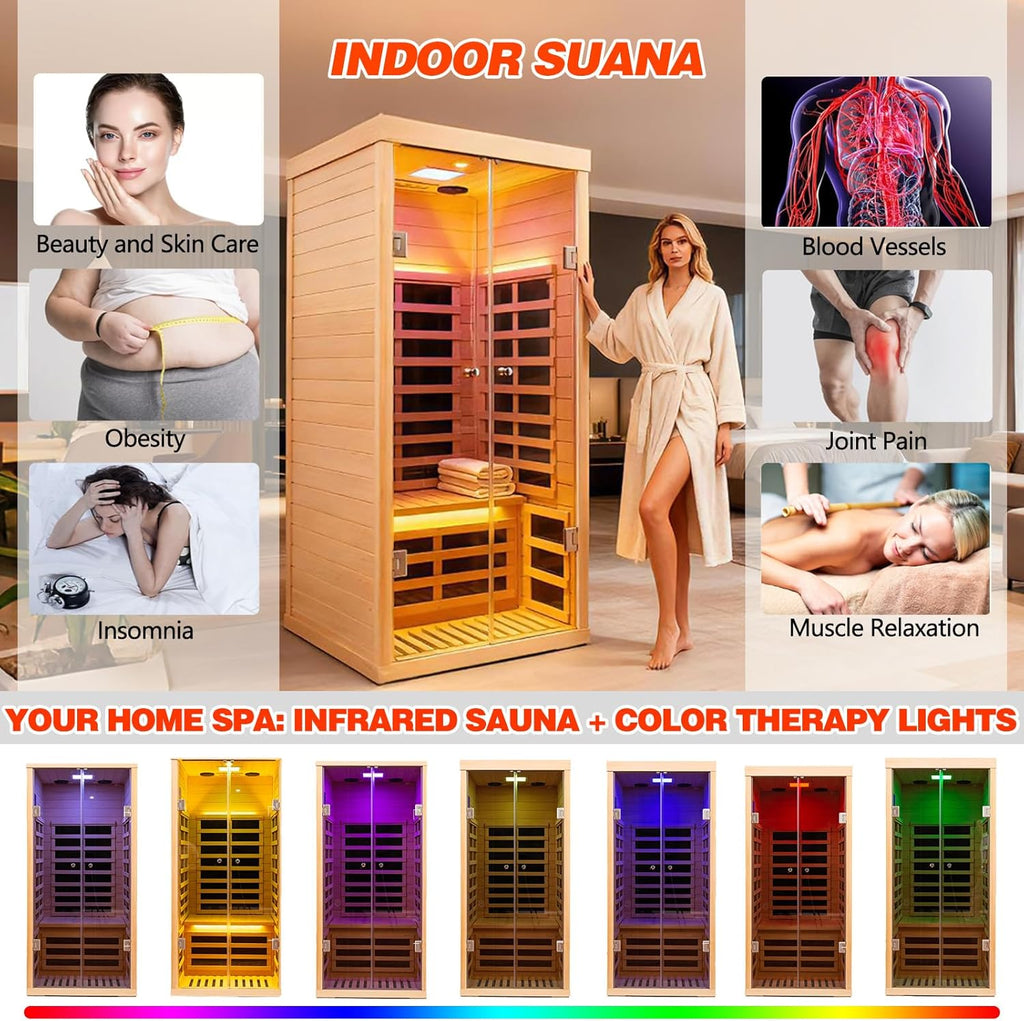 Smart APP Control 1 Person Ultra Low EMF (0-5mG) Far Infrared Sauna for Home