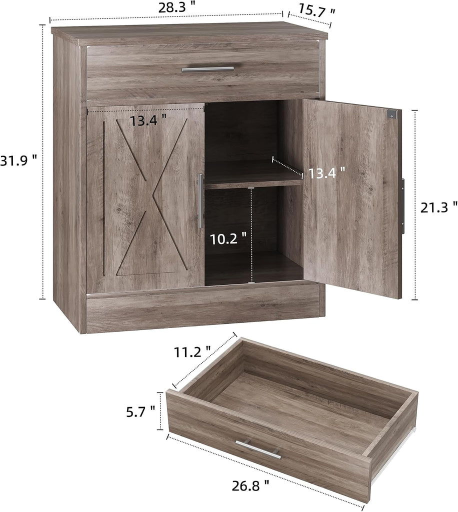 Farmhouse Storage Cabinets with Doors and Shelves,Kitchen Barn Door Storage Cabinet with Drawers,Coffee Bar Cabinet