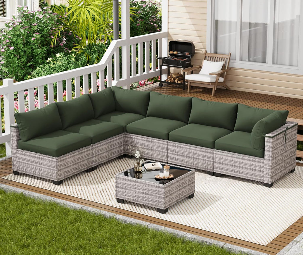 7 Piece Outdoor Patio Furniture Set, Outdoor Sectional Sofa, Wicker Rattan Patio Furniture, Patio Conversation Set