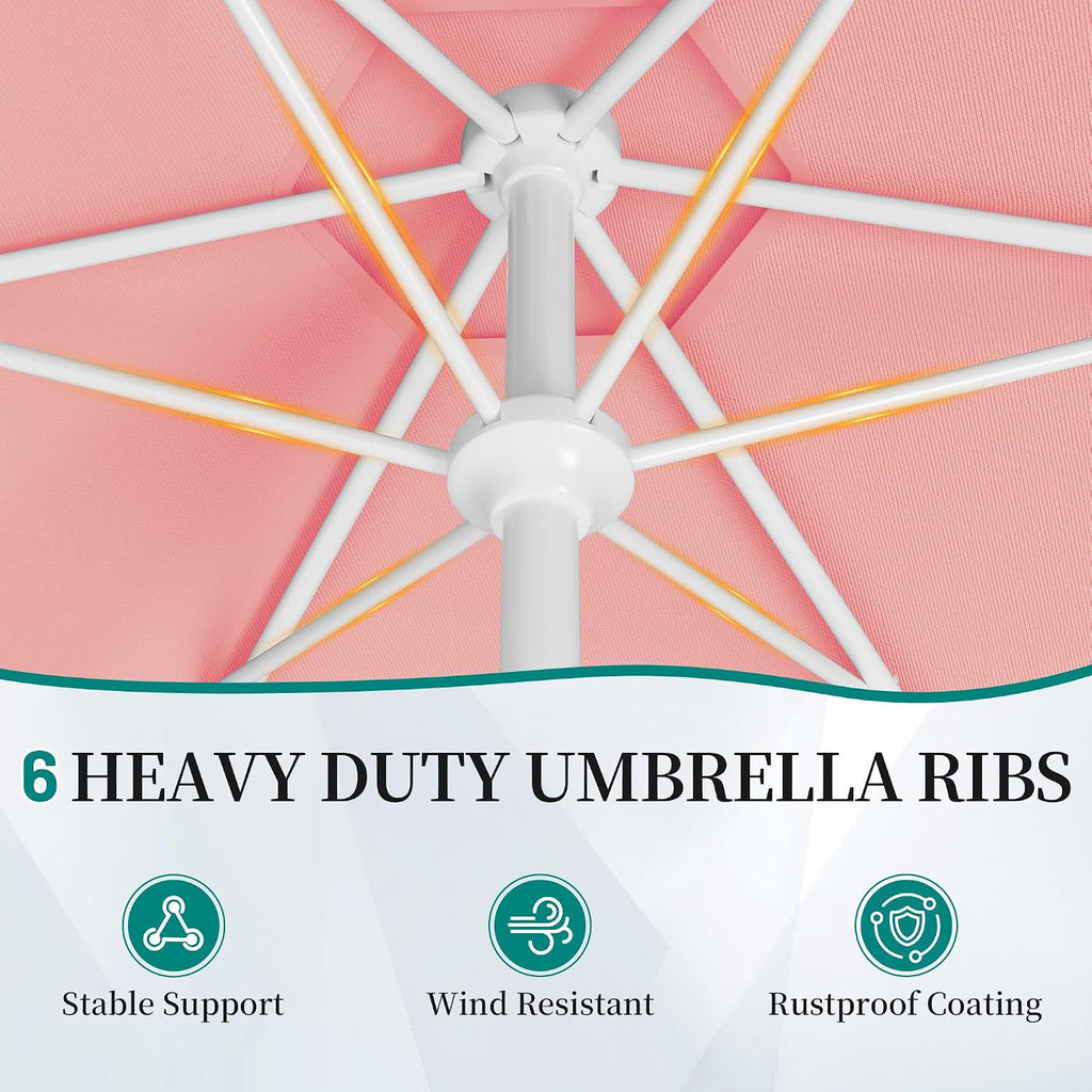 Patio Umbrella with Wavy Trim, UV-Fade-Resistant Canopy, Crank & Tilt - Peach Pink 9ft