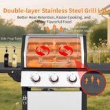 3-Burner Propane Gas Grill, 30,000 BTU BBQ Grill with Cast Iron Cooking Grates and Double-Layer Stainless Steel Lid