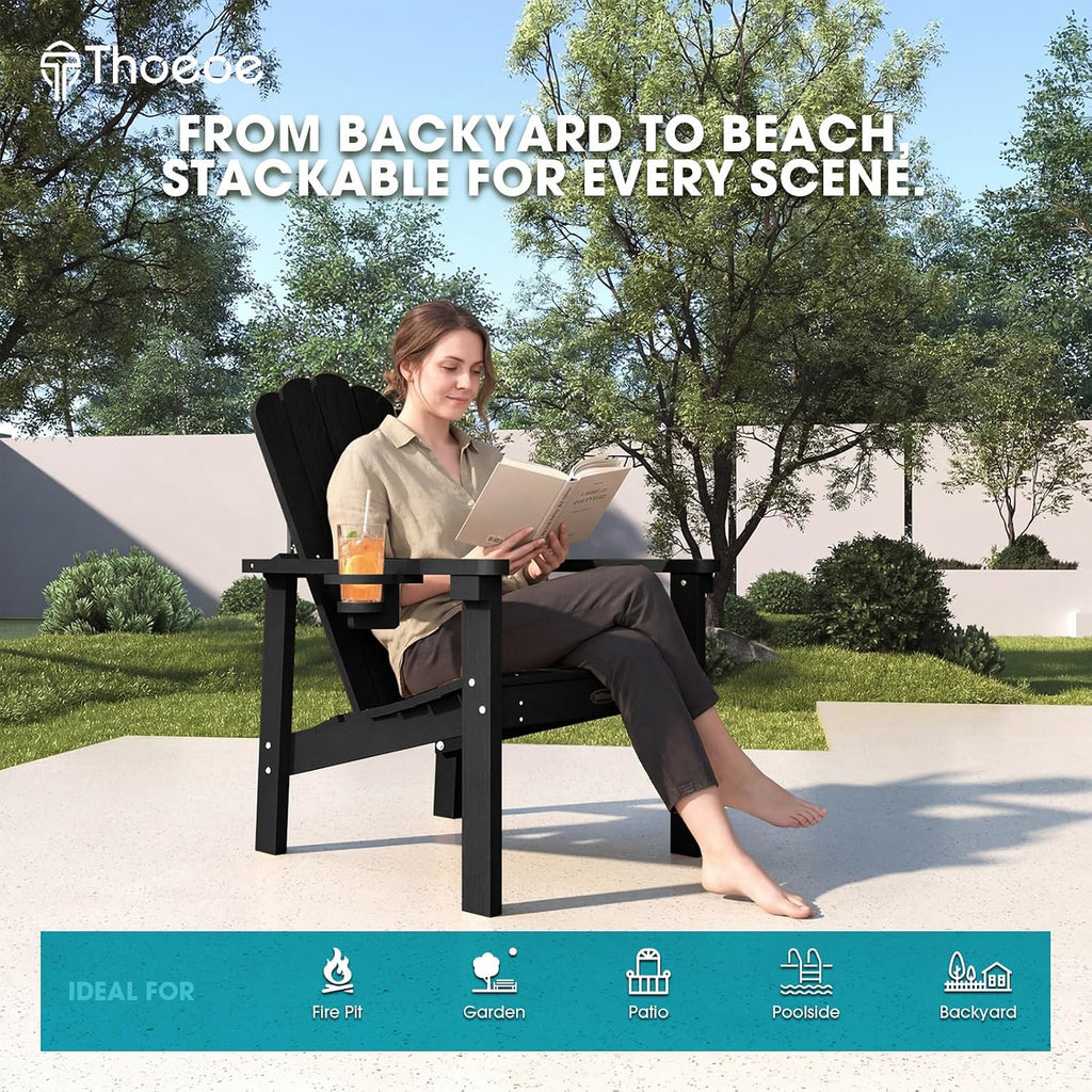 Stackable Adirondack Chair Set of 2, HDPE All-Weather Fire Pit Chair | Durable and Space Saving, Plastic Outdoor