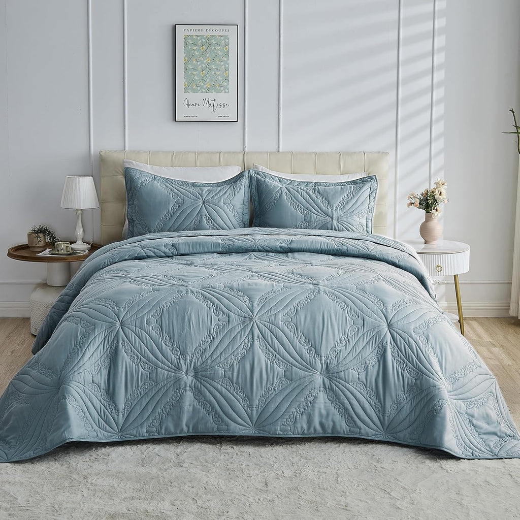 Oversized King Bedspreads 128x120 for Tall King or Cal King Bed Ultrasonic Quilted Coverlet Set 3 Piece Include 1