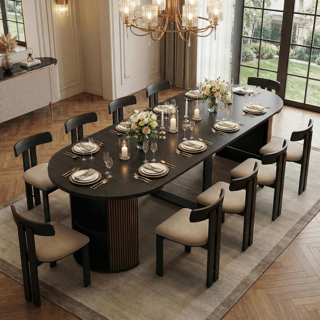 38.6" to 110.2" Modern Extendable Dining Table, Expandable Fluted Round Table for 2-12 People with Storage, Space