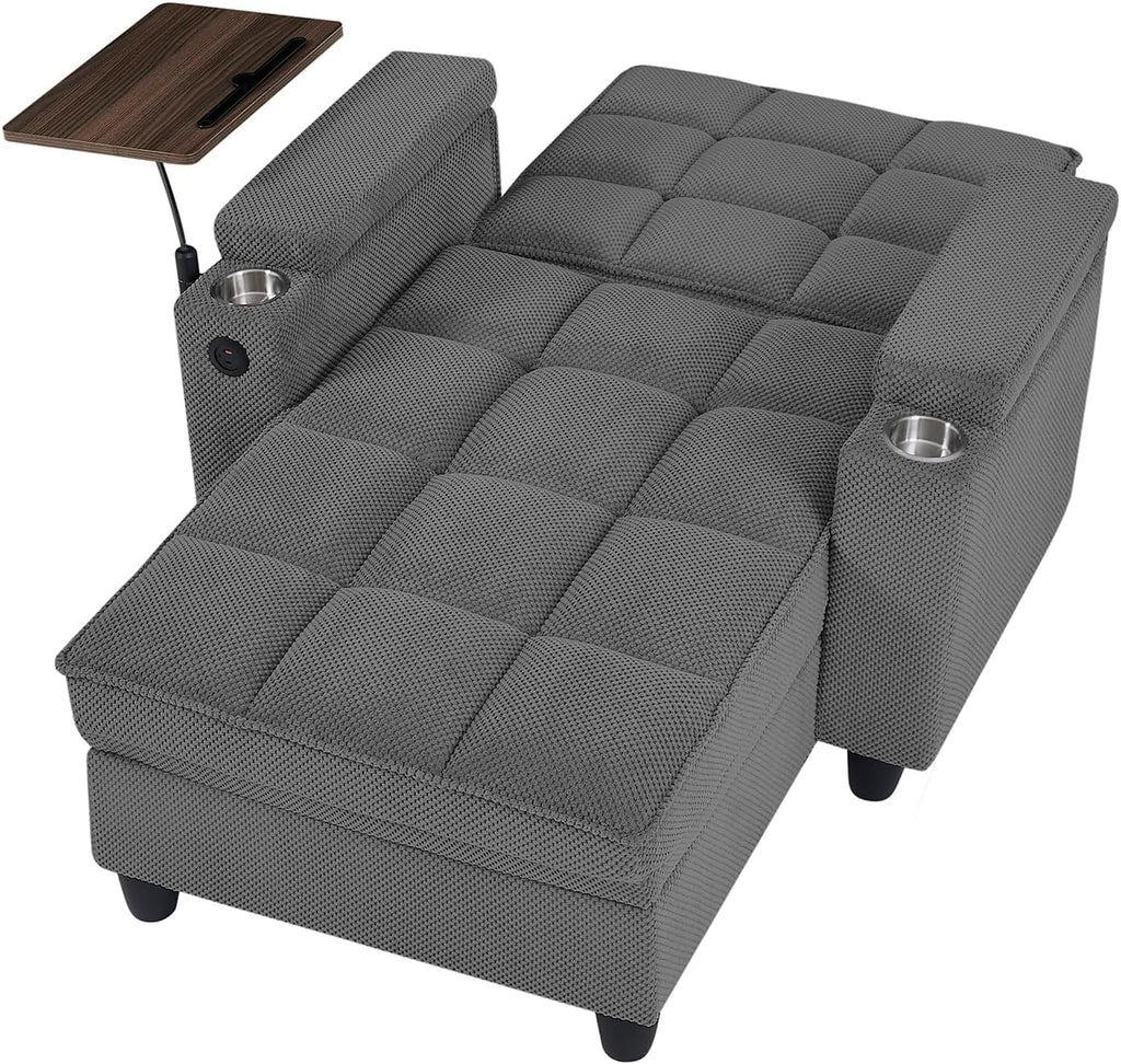 Convertible Chaise Lounge Sleeper Chair with Storage and 6-Position Reclining Backrest,Modern Tufted Recliner Lounge