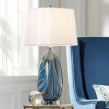 Euro Design Pablo Modern Table Lamp 27" Tall Swirling Multi Color Blue Hand Blown Art Glass Metal White Tapered Drum