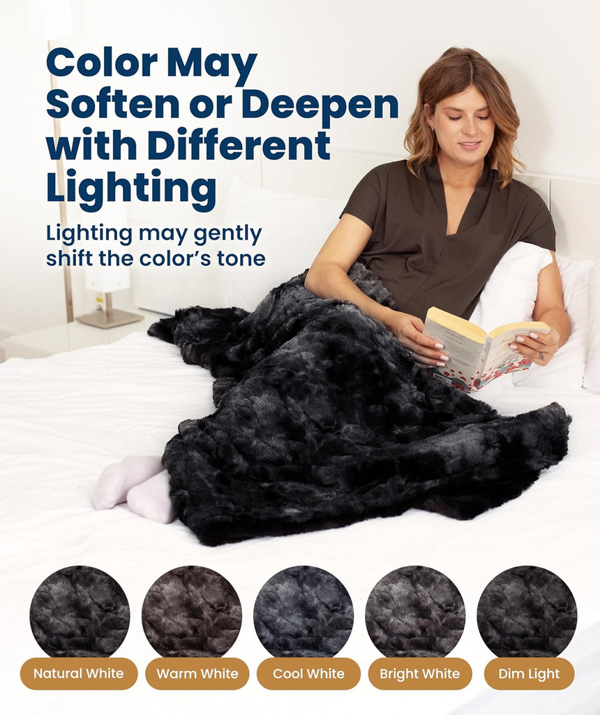 Soft & Comfortable Black Faux Fur Throw Blanket, Plush Fuzzy Cover