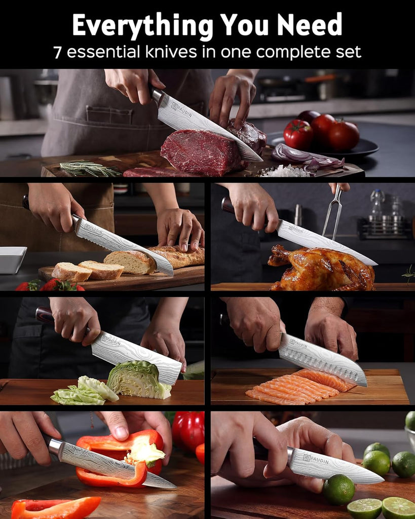 Chef Knife Set, 7 Pieces Kitchen Knife Set, Ultra Sharp Knife Set | High Carbon Stainless Steel, Professional Knives