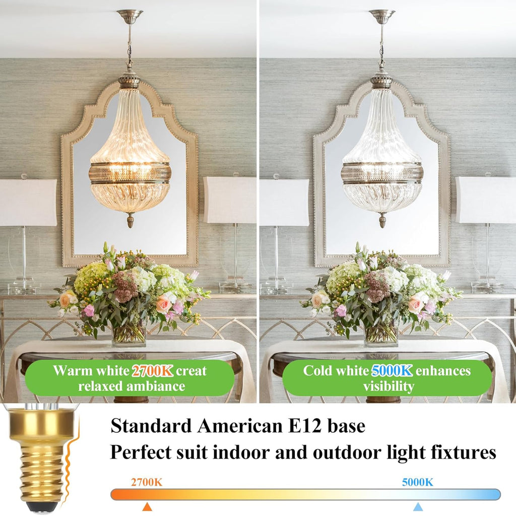 Dimmable E12 Candelabra LED Light Bulbs 60 Watt Equivalent, 6W 630LM Chandelier Light Bulb 2700K Soft Warm White