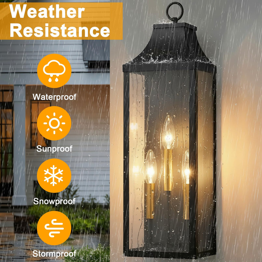 24" Extra Large Outdoor Wall Lights 2-Pack, Black Outside Wall Sconce