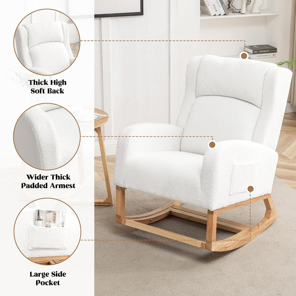 Rocking Chair Nursery, Nursing Rocking Chairs for Mom Nursery, Comfy Wingback Glider Rocking Armchair with Foot Rest