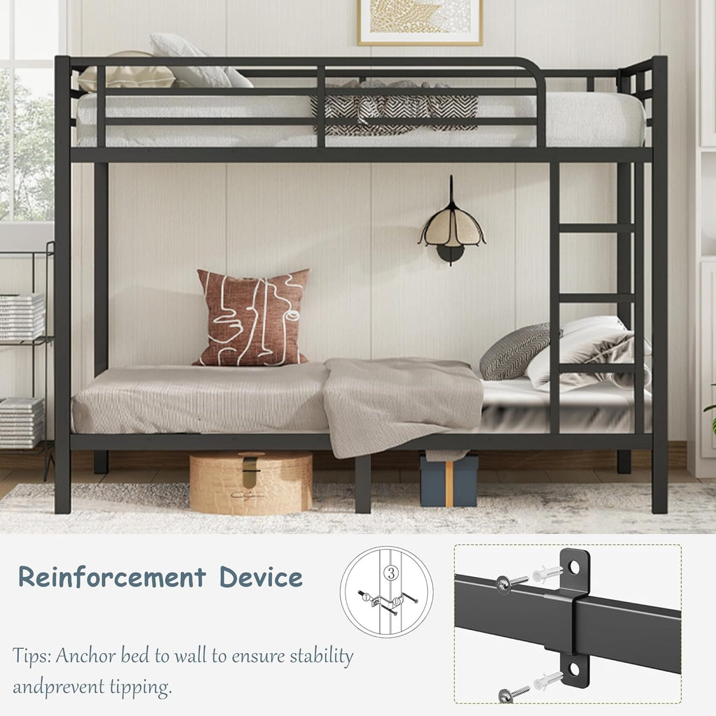 Metal Twin XL Over Twin XL Bunk Bed for Adults/Kids,Heavy Duty Adults Bunk Beds with Guardrail & Ladders,Twin XL Size