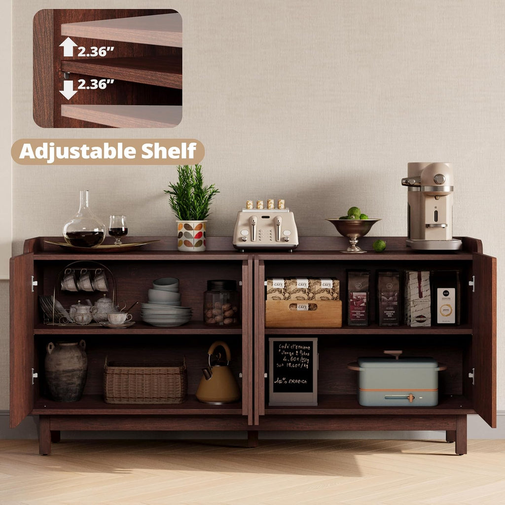 63" Storage Cabinet, Buffet Cabinet with Grille Doors and 2 Adjustable Shelves, Mid Century Sideboard for Kitchen