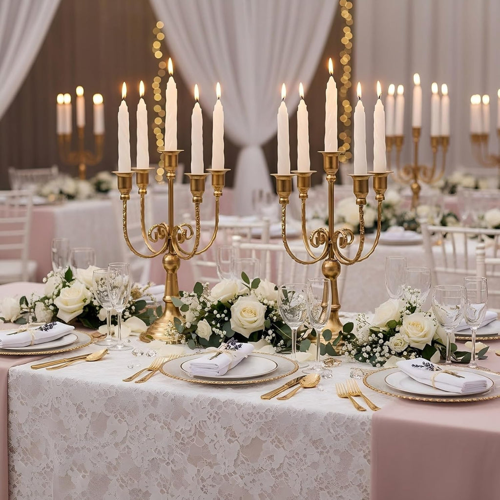 2Pcs Gold Candelabras Centerpieces for Tables, 11.8" Candlestick Holder for Taper Candles, 5 Arm Brass Candelabra